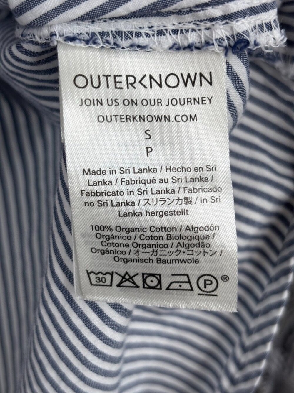 Outerknown 100% Organic Cotton Striped Button Down Shirt Women S Blue White Flaw - Picture 8 of 11